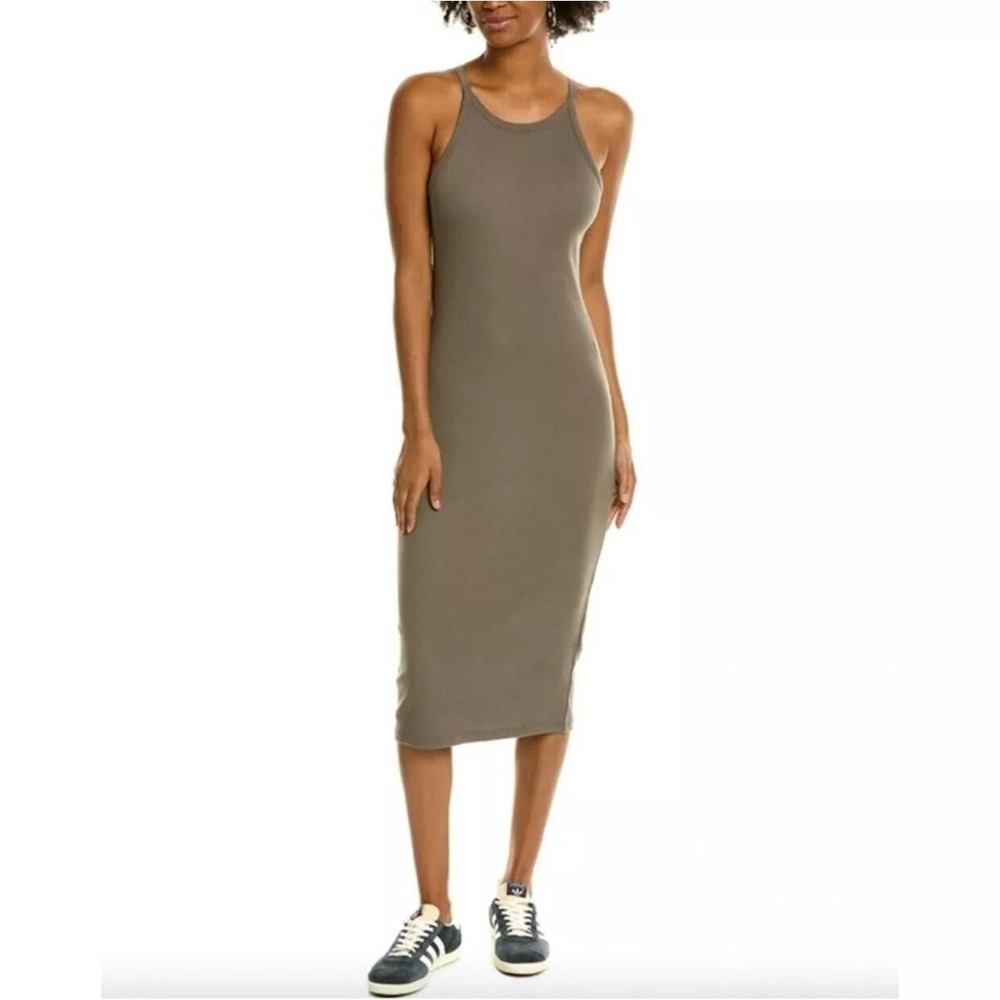 James Perse Dress Womens 2 Brown Ribbed Jersey Tank Bodycon Midi NWT WNLC6700CU